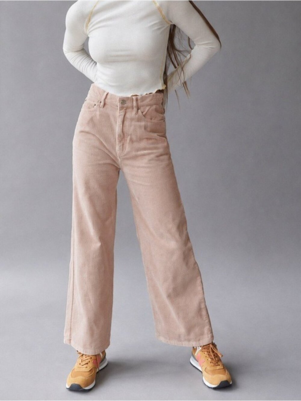 Urban Outfitters BDG High & Wide Corduroy Pants Size 24 in Pale Pink Pastel